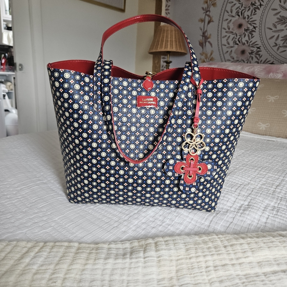 Lauren Ralph Lauren Reversible Navy and Red Patterned Tote - Picture 2 of 4